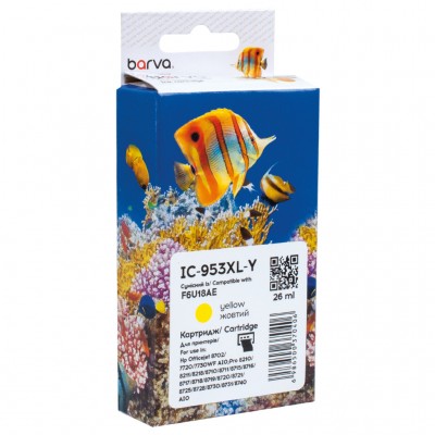 Картридж HP 953XL (F6U14AE/F6U18AE) 1600 c, Yellow (IC-953XL-Y) BARVA