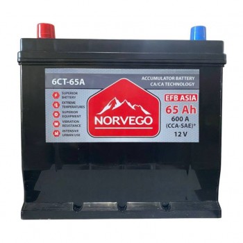 Акумулятор автомобільний NORVEGO ВЕСТА Asia EFB 65A +лів (1) (600 пуск)