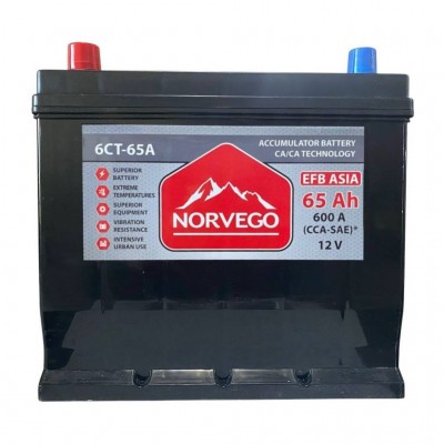 Акумулятор автомобільний NORVEGO ВЕСТА Asia EFB 65A +лів (1) (600 пуск)