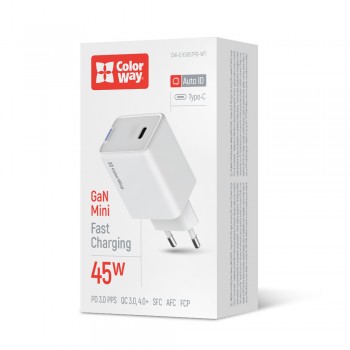 Зарядний пристрій ColorWay GaN Mini 45W PD Port PPS USB-C White (CW-CHS057PD-WT)