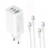 Зарядний пристрій ColorWay GaN Mini 65W PD Port PPS USB (USB-2C1A) White (CW-CHS058PDCL-WT) + кабель Type-C&Lightning