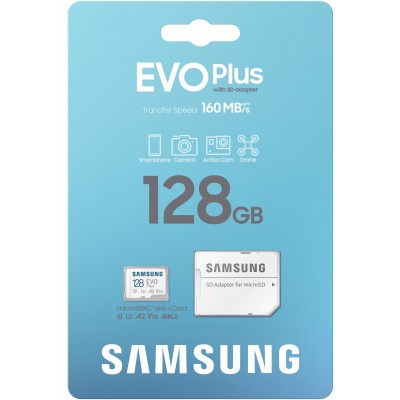 Карта пам`яті MicroSDXC 128GB UHS-I/U3 Class 10 Samsung Evo Plus R160MB/s + SD-адаптер (MB-MC128SA/EU)