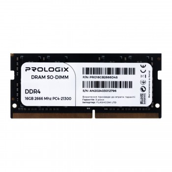 Пам'ять для ноутбука SO-DIMM 16GB/2666 DDR4 Prologix (PRO16GB2666D4SB)_Bulk