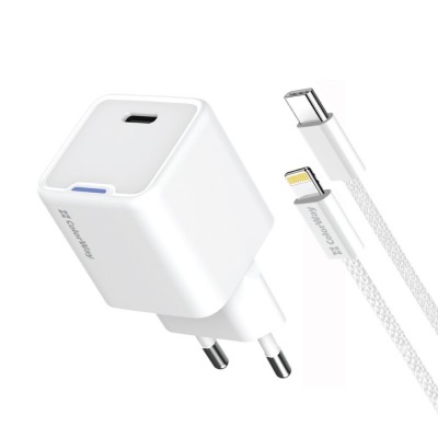Зарядний пристрій ColorWay GaN Mini 20W PD Port PPS USB-C White (CW-CHS059PD-WT) + кабель Lightning
