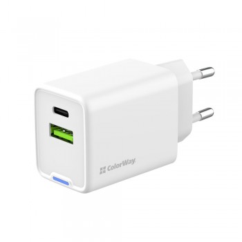 Зарядний пристрій ColorWay GaN Mini 45W PD Port PPS USB (Type-C PD + USB QC4.0) White (CW-CHS060PD-WT)