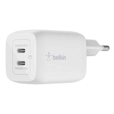 Зарядний пристрій Belkin 65W 2хUSB-С GAN PD PPS white (WCH013VFWH)