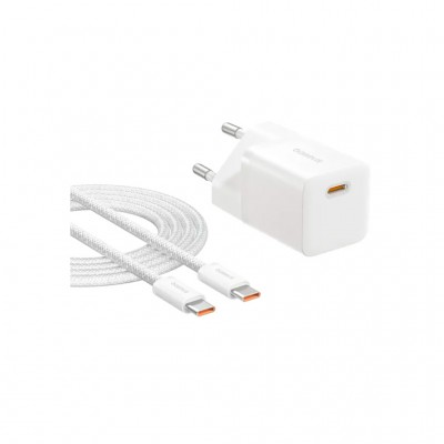 Зарядний пристрій Baseus GaN5 Fast Charger USB-C 25W + Cable Type-C 100W white (P10110909213-01)