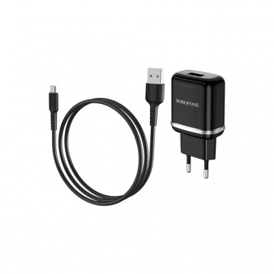 Зарядний пристрій BOROFONE BA36A High Speed USB QC3.0 + cable USB to Micro 5P 18W Black (6931474715982)