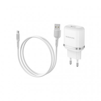 Зарядний пристрій BOROFONE BA36A High Speed USB QC3.0 + cable USB to Micro 5P 18W White (6931474715999)