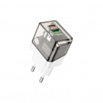 Зарядний пристрій BOROFONE BA80A Scenery 1xUSB-C PD20W + 1xUSB QC3.0 Transparent Black (6941991105159)