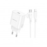 Зарядний пристрій BOROFONE BA82A Platinum USB-C PD25W + cable USB-C to Lightning White (6941991112263)
