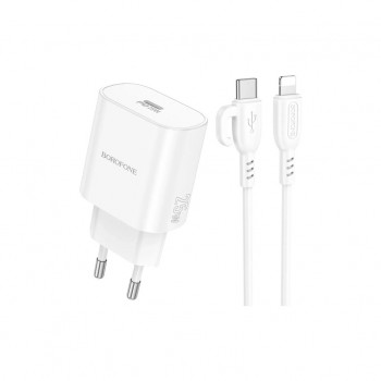 Зарядний пристрій BOROFONE BA82A Platinum USB-C PD25W + cable USB-C to Lightning White (6941991112263)