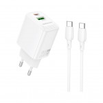 Зарядний пристрій BOROFONE BN27 Fuente 1xUSB-C PD20W + 1xUSB QC3.0 + cable USB-C to USB-C White (6941991120282)
