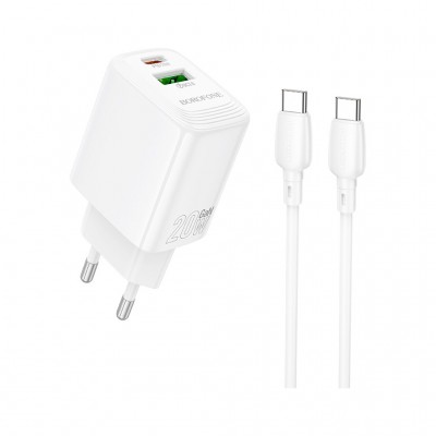 Зарядний пристрій BOROFONE BN27 Fuente 1xUSB-C PD20W + 1xUSB QC3.0 + cable USB-C to USB-C White (6941991120282)