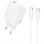 Зарядний пристрій BOROFONE BN28 Fuente USB-C PD30W + cable USB-C to USB-C White (6941991120312)