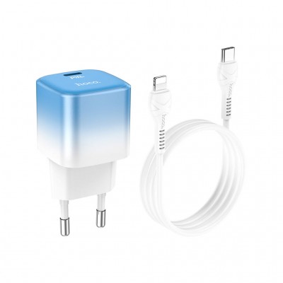 Зарядний пристрій HOCO C101A USB-C PD20W + cable USB-C to Lightning Ice Blue (6931474769381)