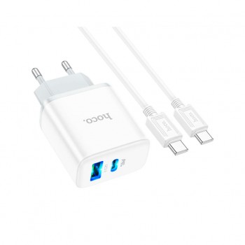 Зарядний пристрій HOCO C105A Stage 1xUSB-C PD20W + 1xUSB QC3.0 + cable USB-C to USB-C White (6931474782922)