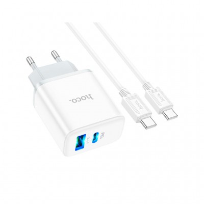 Зарядний пристрій HOCO C105A Stage 1xUSB-C PD20W + 1xUSB QC3.0 + cable USB-C to USB-C White (6931474782922)