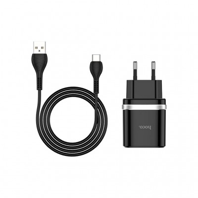 Зарядний пристрій HOCO C12Q Smart USB QC3.0 + cable USB to USB-C 18W Black (6931474716293)