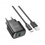 Зарядний пристрій HOCO C140A Smart USB QC3.0 + cable USB to USB-C Black (6942007627825)