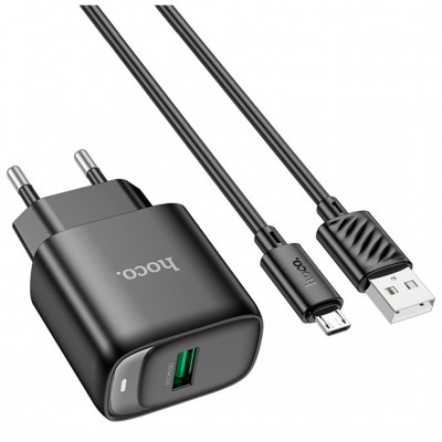 Зарядний пристрій HOCO C140A Smart USB QC3.0 + USB to cable Micro Black (6942007627801)