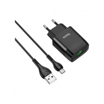 Зарядний пристрій HOCO C72Q Glorious USB QC3.0 + cable USB to Micro 5P 18W Black (6931474732521)