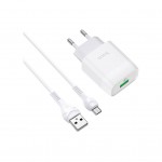 Зарядний пристрій HOCO C72Q Glorious USB QC3.0 + cable USB to Micro 5P 18W White (6931474732538)