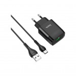Зарядний пристрій HOCO C72Q Glorious USB QC3.0 + cable USB to USB-C 18W Black (6931474732545)