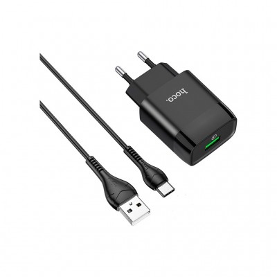 Зарядний пристрій HOCO C72Q Glorious USB QC3.0 + cable USB to USB-C 18W Black (6931474732545)