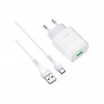 Зарядний пристрій HOCO C72Q Glorious USB QC3.0 + cable USB to USB-C 18W White (6931474732552)