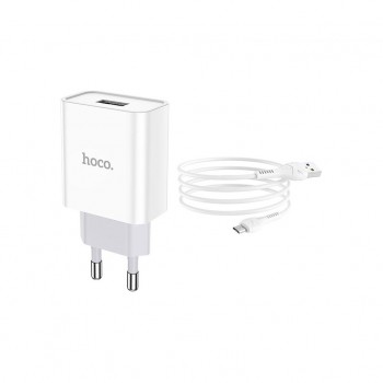 Зарядний пристрій HOCO C81A Asombroso USB + cable Micro 5P 10.5W White (6931474727954)