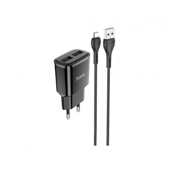 Зарядний пристрій HOCO C88A Star round 2xUSB + cable Micro 12W Black (6931474749529)