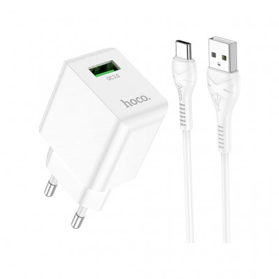 Зарядний пристрій HOCO C98A Proton USB QC3.0 + cable USB to USB-C White (6931474766878)