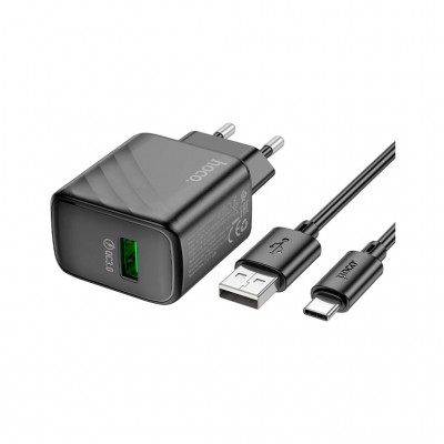 Зарядний пристрій HOCO CS21A Rich USB QC3.0 + cable USB to USB-C Black (6942007609906)