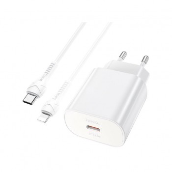 Зарядний пристрій HOCO N22 Jetta USB-C PD25W + cable USB-C to Lightning White (6931474760074)