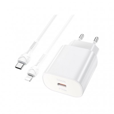 Зарядний пристрій HOCO N22 Jetta USB-C PD25W + cable USB-C to Lightning White (6931474760074)