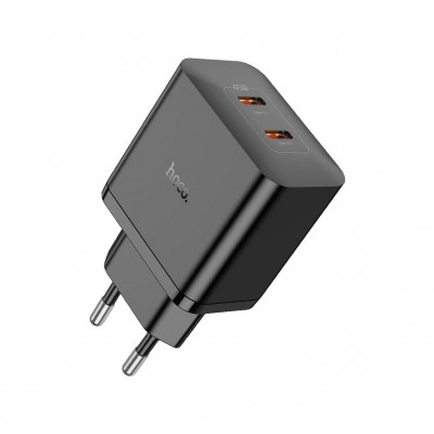 Зарядний пристрій HOCO N35 Streamer 2xUSB-C PD45W GaN Black (6931474797193)