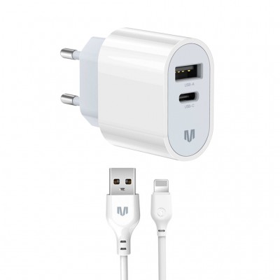 Зарядний пристрій MadeInFuture MFS12 12W 1xUSB-A + 1xUSB-C + cable USB-A to Lightning White (MIF82823)