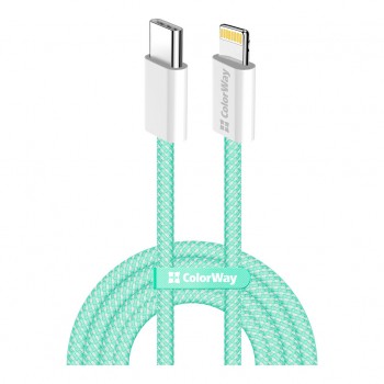 Дата кабель USB-C to Lightning 1.0m 27W green ColorWay (CW-CBPDCL061-G)