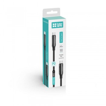 Дата кабель USB-C to USB-C 1.0m (PVC+Aluminum Alloy) (PD Fast Charging 240W) 5А black ColorWay (CW-CBPDCC069-BK)