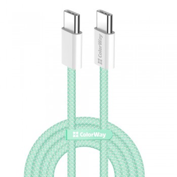 Дата кабель USB-C to USB-C 1.0m 60W 3.0А green ColorWay (CW-CBPDCC061-G)
