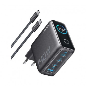 Зарядний пристрій Anker Laptop GaN 140W 3xUSB-C PD3.1 + USB-A + display + cable Black (B2697GZ1)