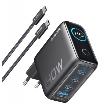 Зарядний пристрій Anker Laptop GaN 140W 3xUSB-C PD3.1 + USB-A + display + cable Black (B2697GZ1)