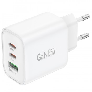 Зарядний пристрій Foneng GaN10 (1хUSB, 2хUSB-C) 65W White (GaN10-EU-CH-TC-W) + кабель USB Type-C