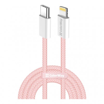 Дата кабель USB-C to Lightning 1.0m 27W pink ColorWay (CW-CBPDCL061-P)