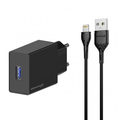 Зарядний пристрій Grand-X CH03LTB USB + cable USB to Lightning 10.5W Black (CH-03LTB)