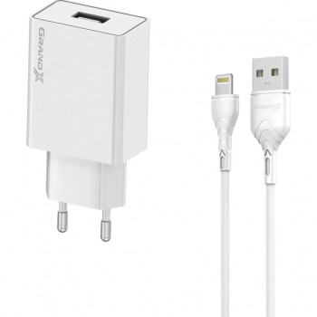 Зарядний пристрій Grand-X CH03LTW USB + cable USB to Lightning 10.5W White (CH-03LTW)