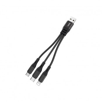 Дата кабель USB 2.0 AM to Lightning + Micro 5P + USB-C 0.25m 2.4A nylon X47 black HOCO (6931474727398)