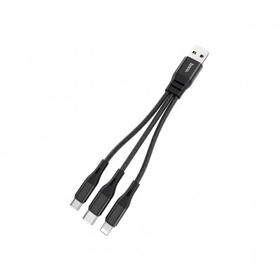 Дата кабель USB 2.0 AM to Lightning + Micro 5P + USB-C 0.25m 2.4A nylon X47 black HOCO (6931474727398)