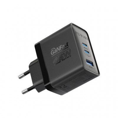 Зарядний пристрій Promate powerport-45 2xUSB-C PD + USB-A QC 45W Black (powerport-45.black)
